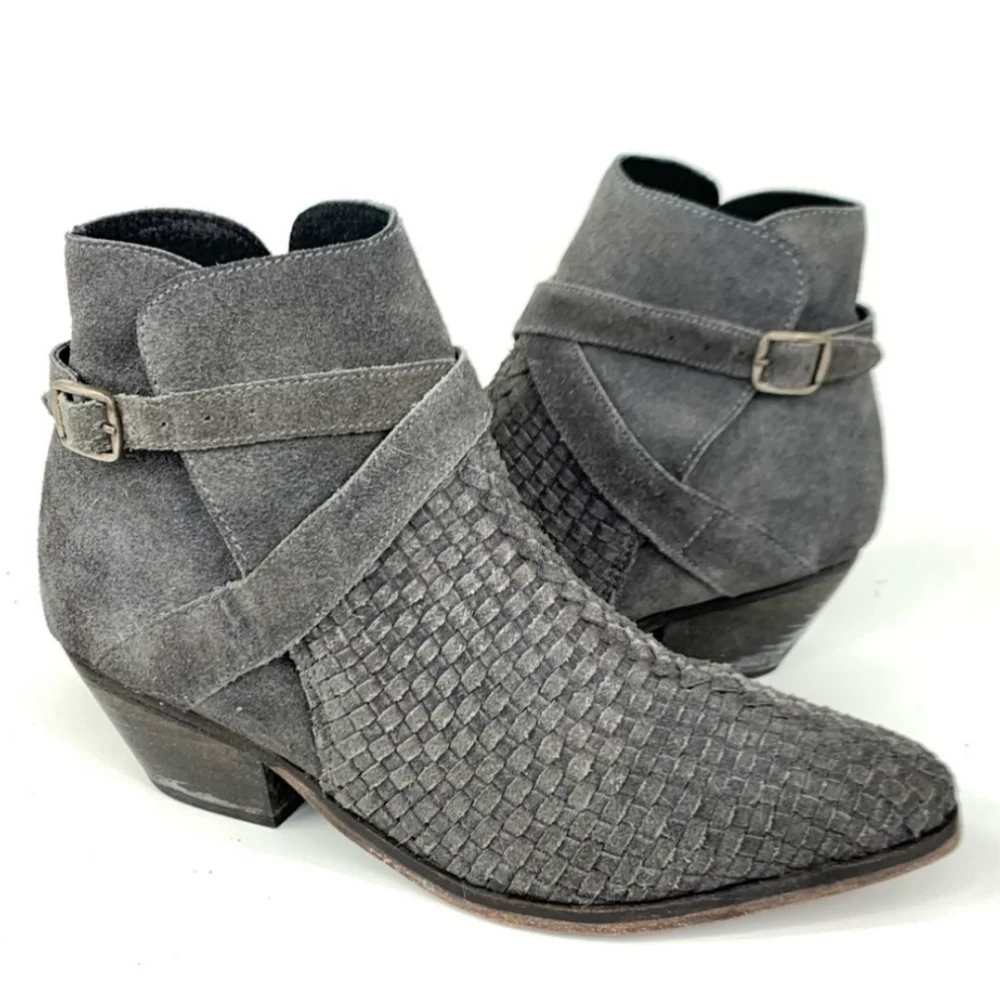 Free People Leather Suede Woven Ankle Boots 10 40